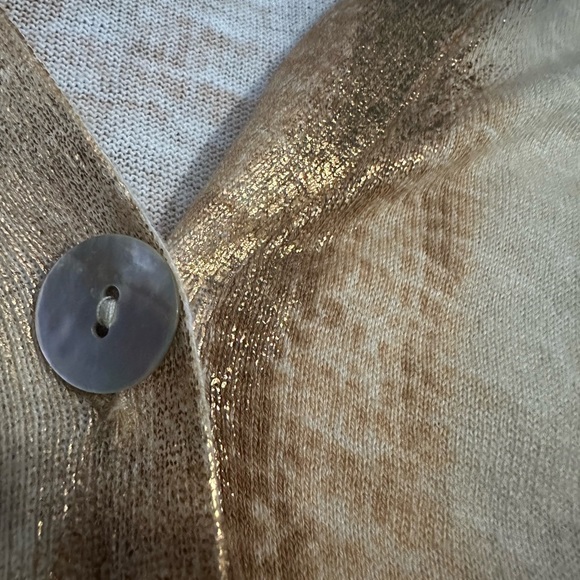 Womens Chico’s Cardigan V-Neck Sweater Button Up Gold/Tan/White Size 2 - Picture 7 of 12